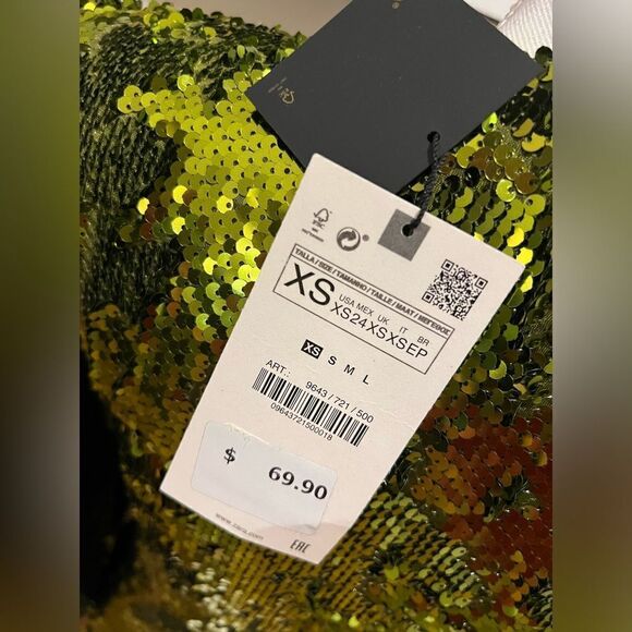 Zara green sequin dress, size XS NWT - Picture 9 of 11